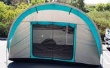 NuCamp T@B 400 Side Tent -  Screen  Door Open, Shut Door.
