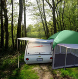 PahaQue 10x10 Screen Room Tent With Front Awning Over Teardrop