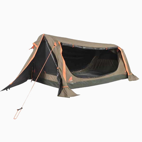 Oztent DS-1 Pitch Black single swag tent-with door open